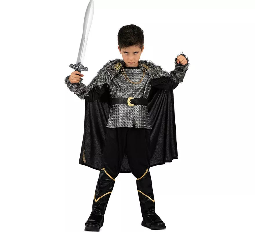 Translation missing: fr.Disfraz de Jefe Vikingo plateado con capa para niño