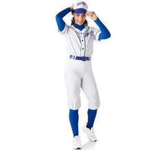 Déguisement de joueur de baseball blanc et bleu pour femme