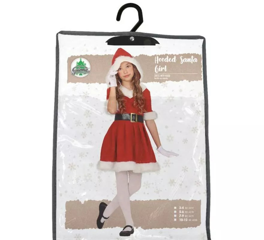 Disfraz de Mamá Noel en vestido con capucha para niña
