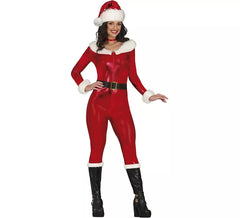 Costume de Père Noël rouge métallisé avec ceinture pour femme