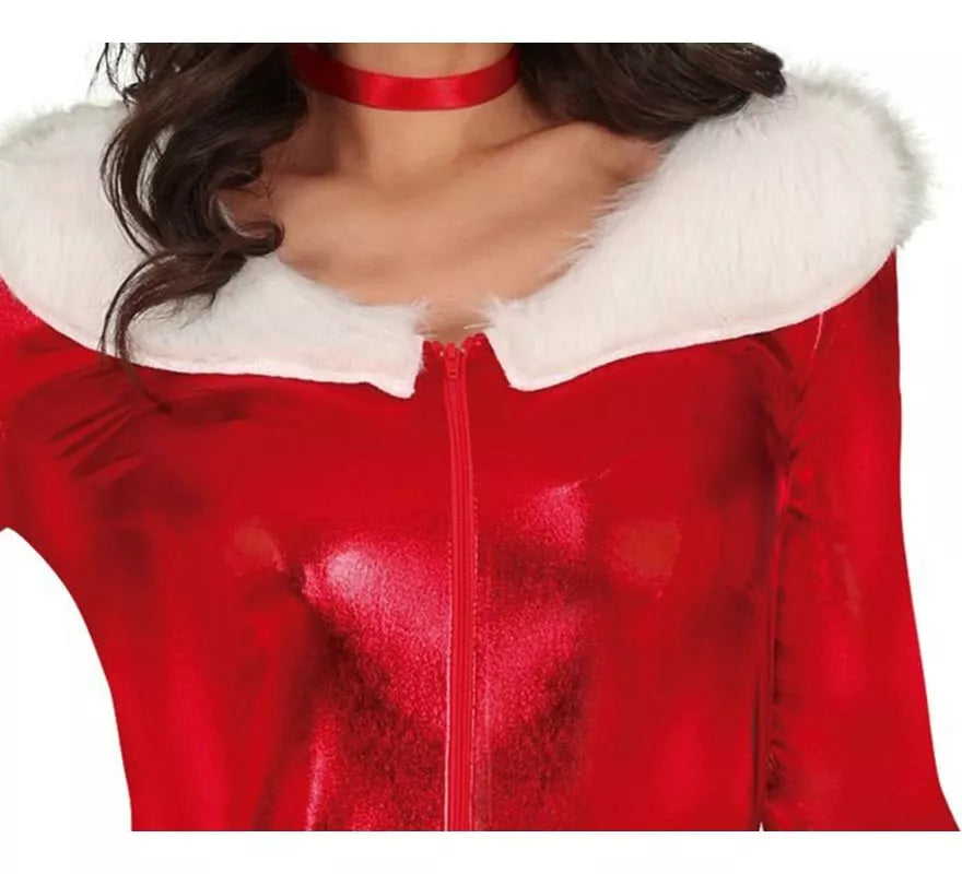Translation missing: fr.Disfraz de Mamá Noel rojo metálico con cinturón para mujer