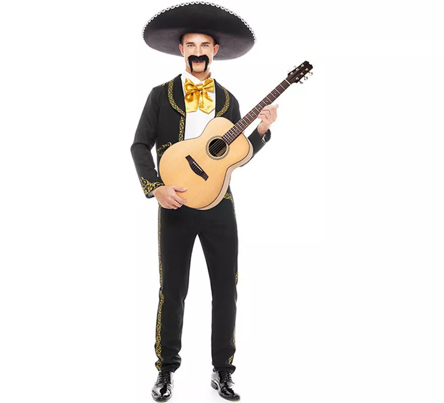 Translation missing: fr.Disfraz de Mariachi Charro negro y dorado para hombre