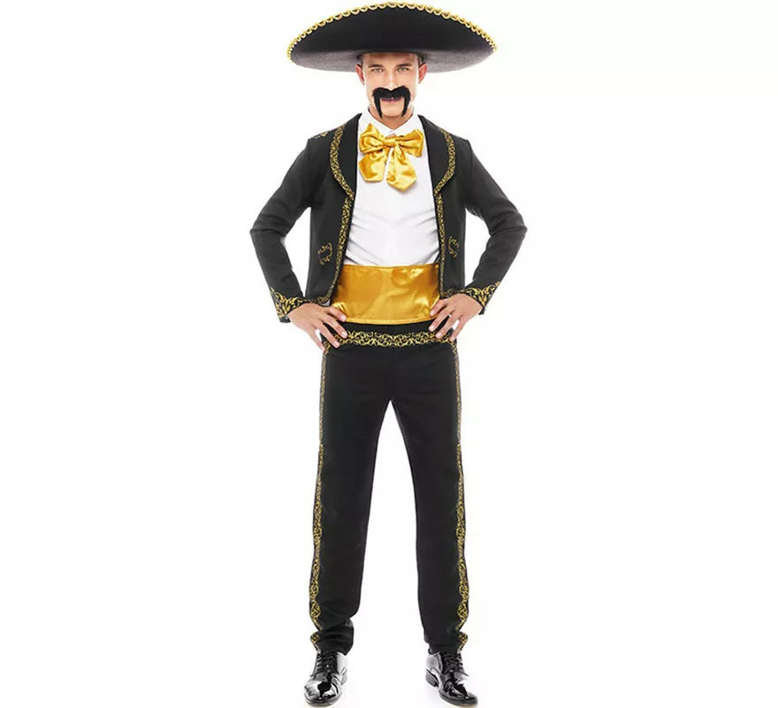Translation missing: fr.Disfraz de Mariachi Charro negro y dorado para hombre