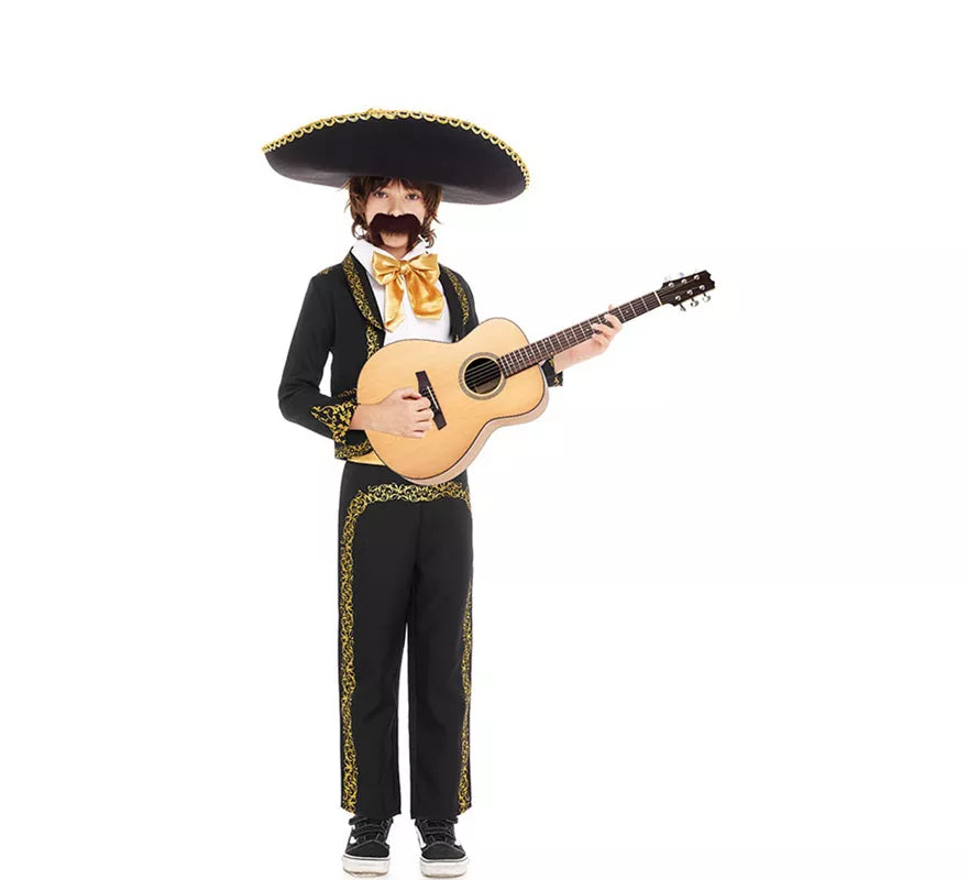 Translation missing: fr.Disfraz de Mariachi Charro negro y dorado para niño