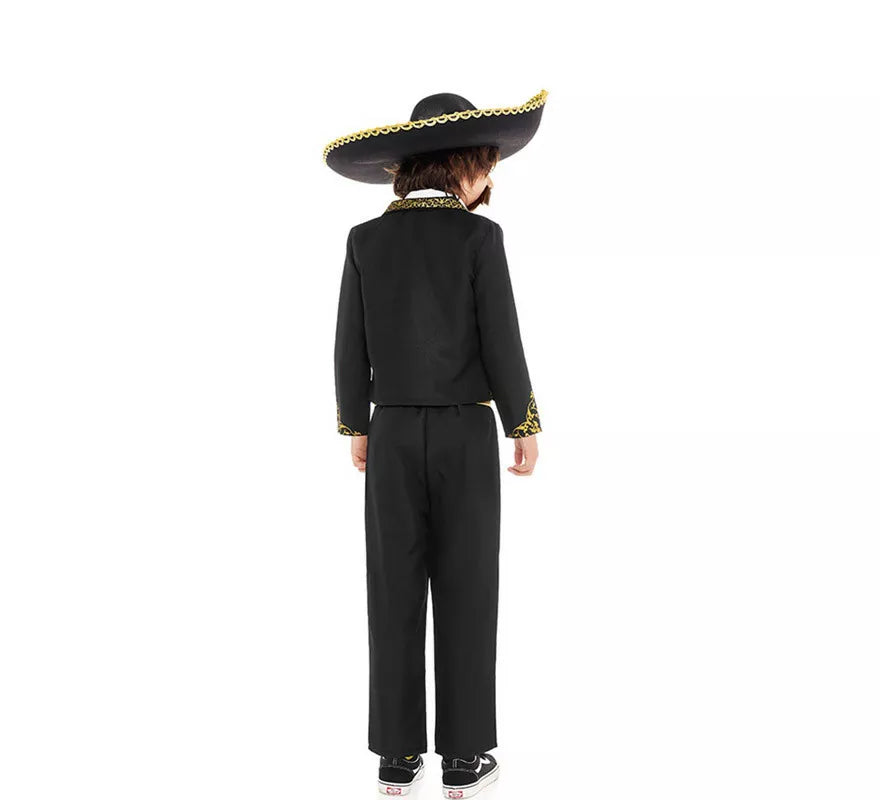 Translation missing: fr.Disfraz de Mariachi Charro negro y dorado para niño