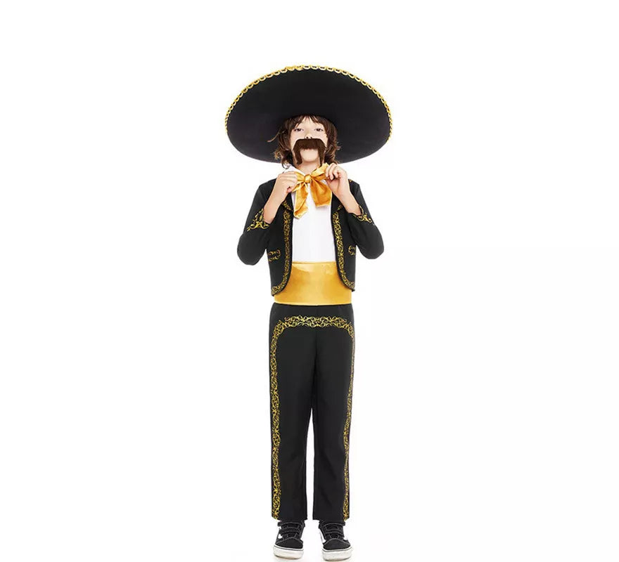 Translation missing: fr.Disfraz de Mariachi Charro negro y dorado para niño