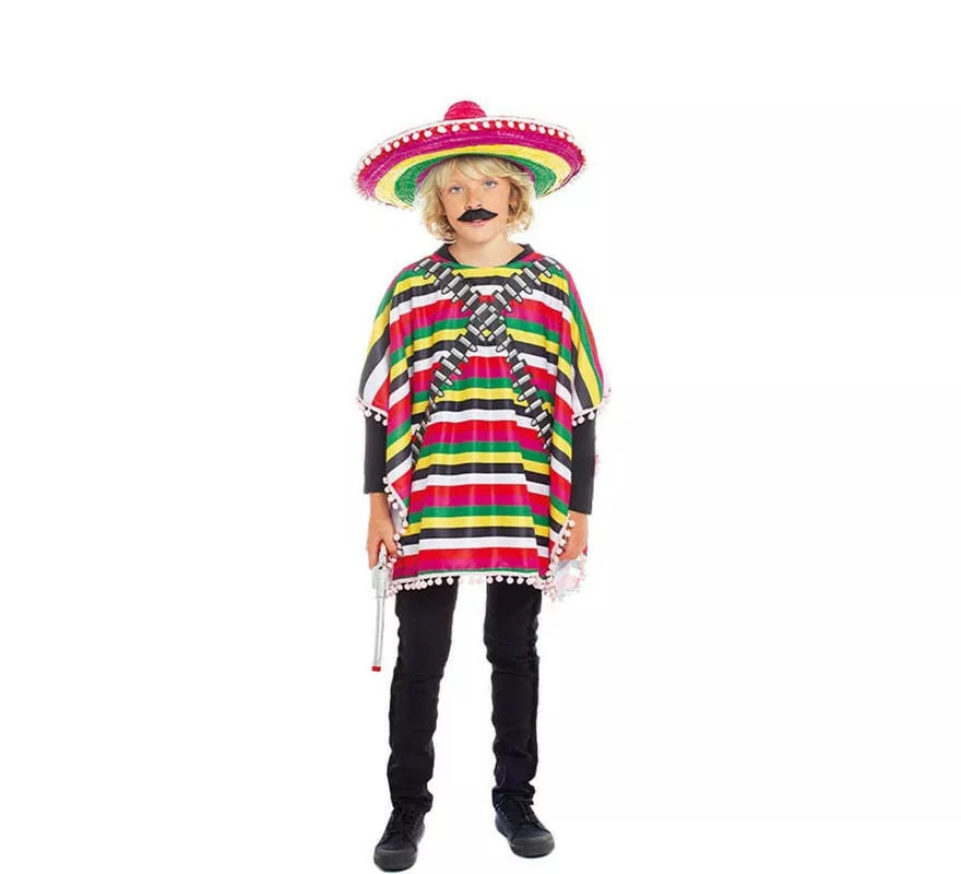 Translation missing: es.Disfraz de Mejicano poncho multicolor para niño
