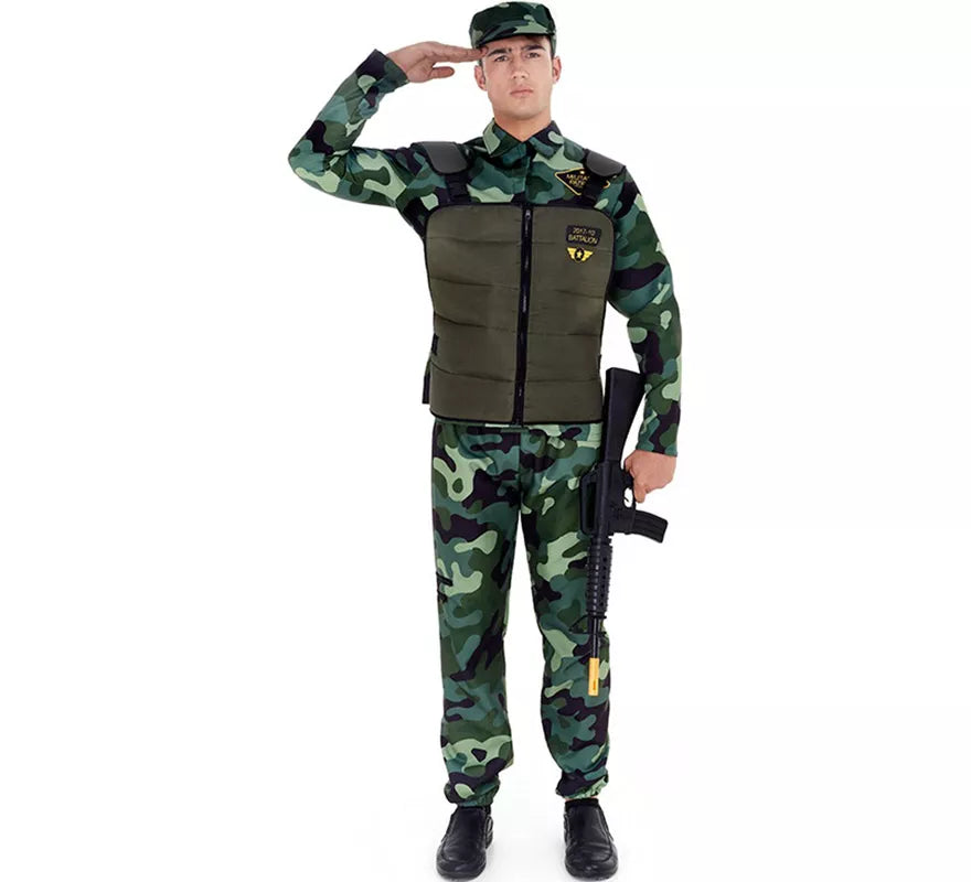 Translation missing: fr.Disfraz de Militar verde Camuflado con Gorra para adulto