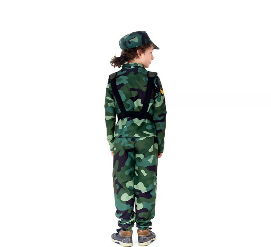 Disfraz de Militar verde Camuflado con Gorra para niños