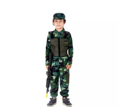 Déguisement militaire camouflé vert avec casquette enfant