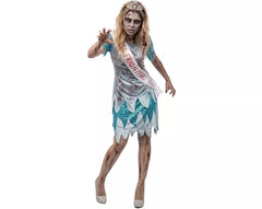 Déguisement Miss Zombie, robe bleue pour femme
