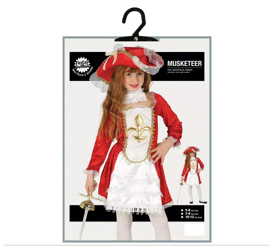 Disfraz de Mosquetera roja Flor de Lis para niña