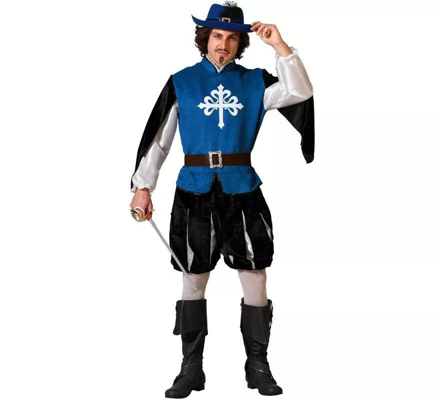 Translation missing: fr.Disfraz de Mosquetero azul con cinturón para hombre