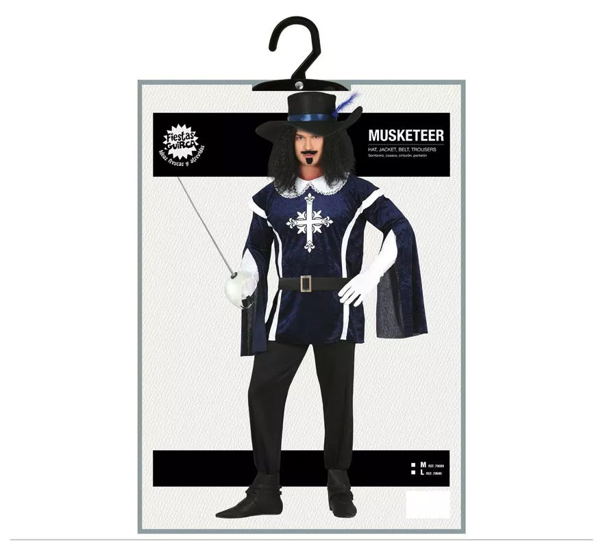 Translation missing: fr.Disfraz de Mosquetero Azul Elegante para hombre