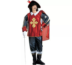 Costume classique de mousquetaire rouge et bleu avec chapeau pour homme