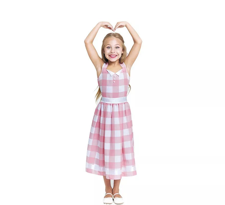 Translation missing: fr.Disfraz de Muñeca a cuadros rosa y blanco para niña