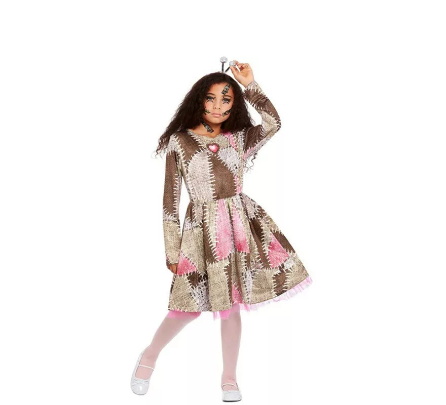 Translation missing: fr.Disfraz de Muñeca Vudú marrón y rosa para niña