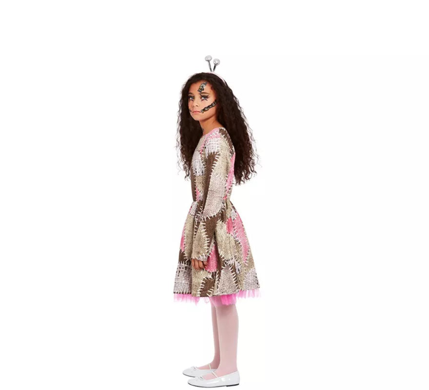 Translation missing: fr.Disfraz de Muñeca Vudú marrón y rosa para niña