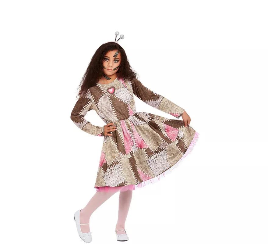 Translation missing: fr.Disfraz de Muñeca Vudú marrón y rosa para niña