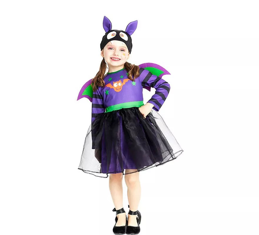 Translation missing: fr.Disfraz de Murciélago morado con gorro y alas para bebé y niña