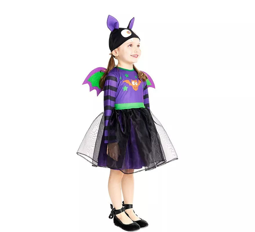Translation missing: fr.Disfraz de Murciélago morado con gorro y alas para bebé y niña