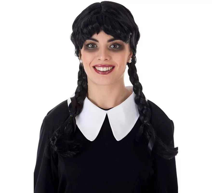 Translation missing: fr.Disfraz con peluca de Niña Siniestra Clásico negro para mujer