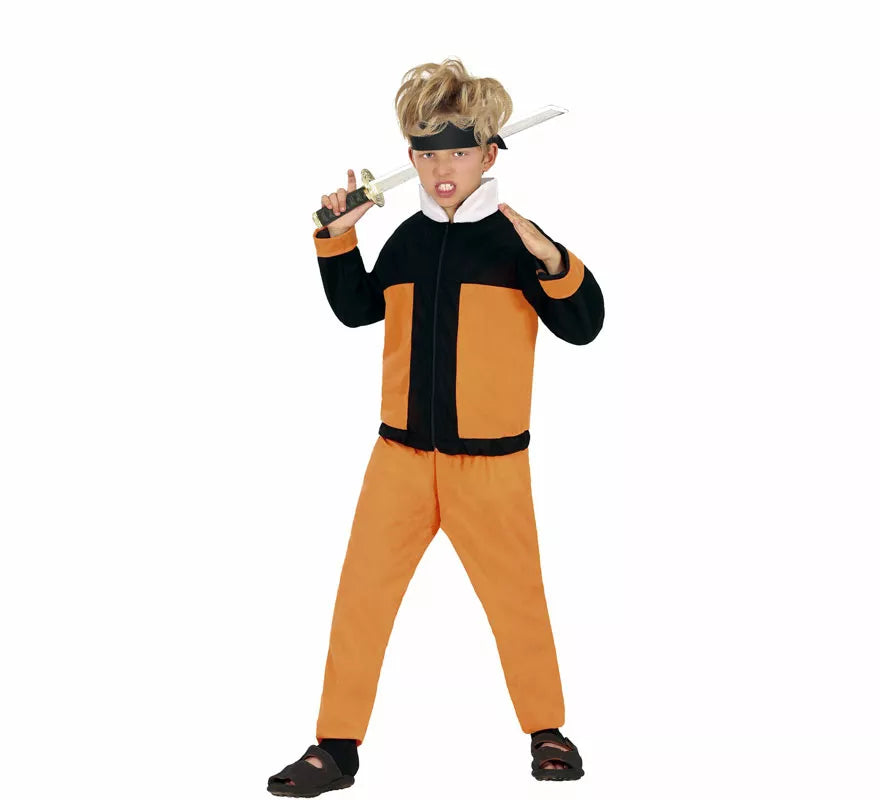 Translation missing: fr.Disfraz de Ninja de Anime Naranja y Negro para niño