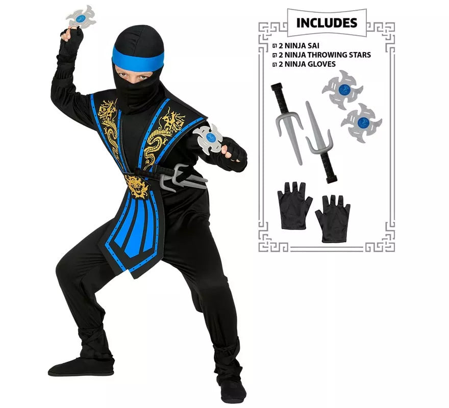 Translation missing: fr.Disfraz de Ninja Kombat Azul con Armas para niño