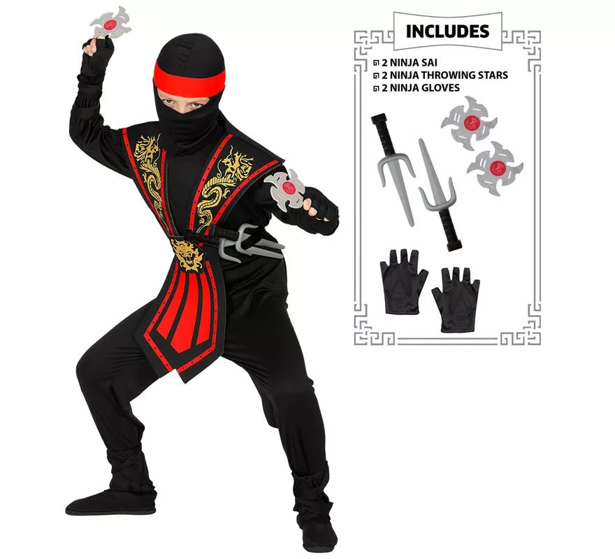 Translation missing: fr.Disfraz de Ninja Kombat Rojo con Armas para niño