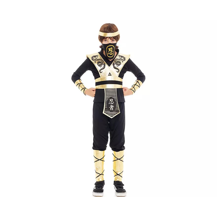 Translation missing: fr.Disfraz de Ninja Kombat Serpiente negro y dorado para niños