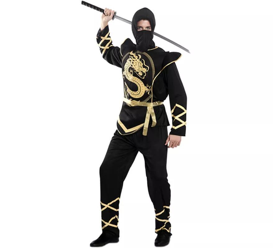 Translation missing: fr.Disfraz de Ninja Negro y Dorado para hombre