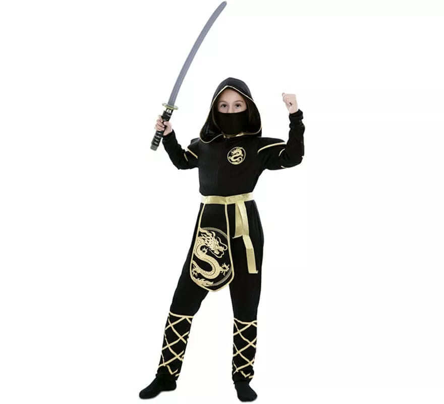 Translation missing: fr.Disfraz de Ninja Negro y Dorado para niña