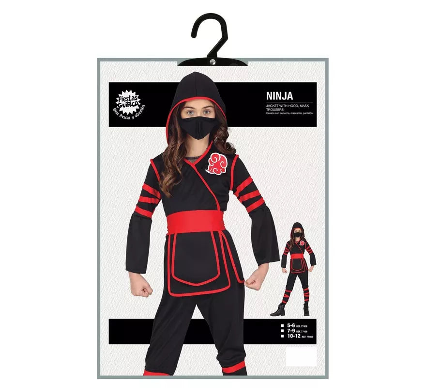 Translation missing: fr.Disfraz de Ninja negro y rojo para niña