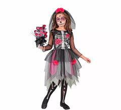Costume de mariée squelette avec coiffe pour filles