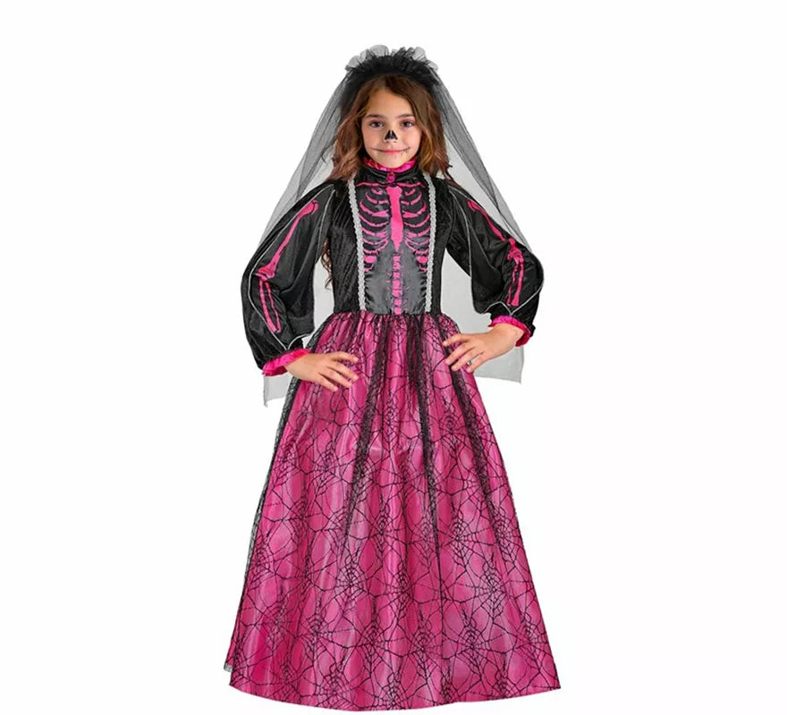 Translation missing: fr.Disfraz de Novia Esqueleto fucsia para niña