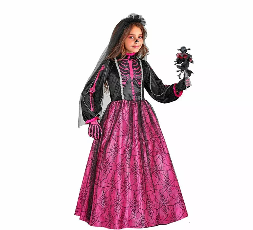 Translation missing: fr.Disfraz de Novia Esqueleto fucsia para niña