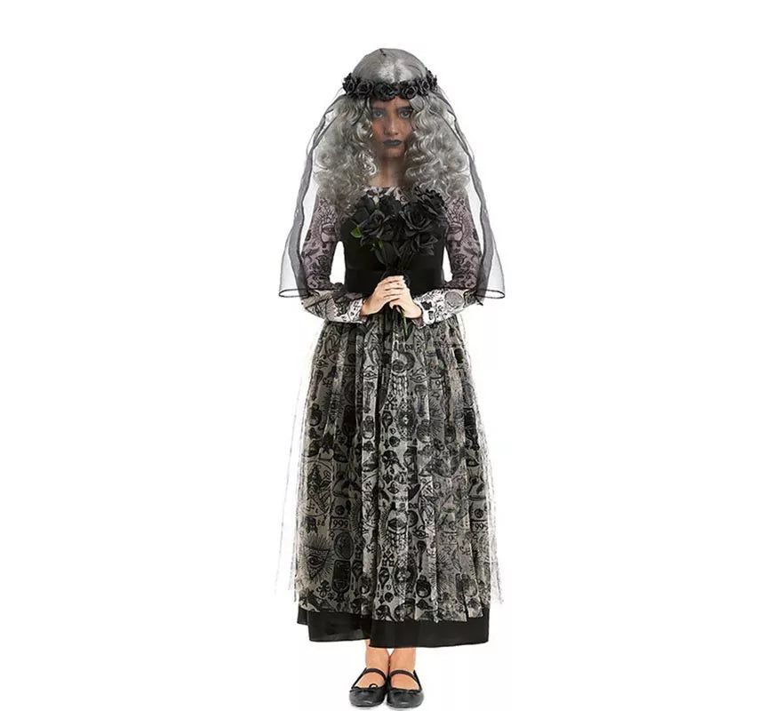 Translation missing: fr.Disfraz de Novia Oscura con velo para niña
