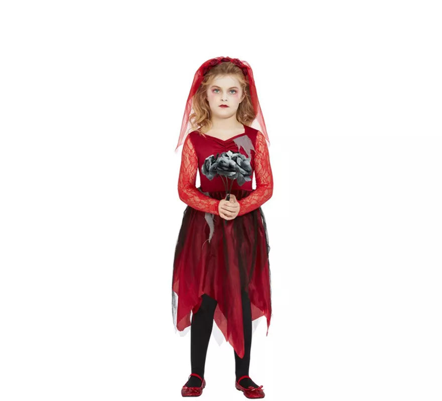 Translation missing: fr.Disfraz de Novia Zombie rojo para niña