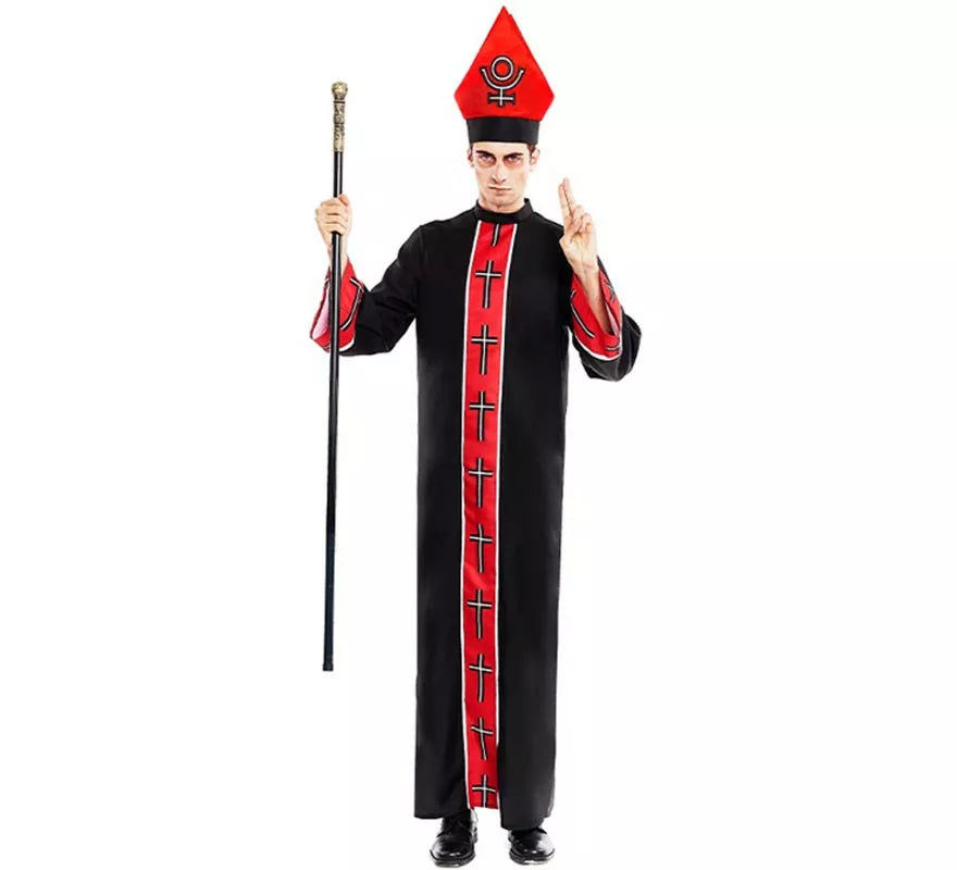 Translation missing: fr.Disfraz de Obispo Satánico con estola negro y rojo para hombre