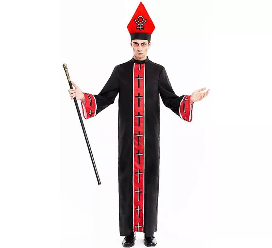 Translation missing: fr.Disfraz de Obispo Satánico con estola negro y rojo para hombre