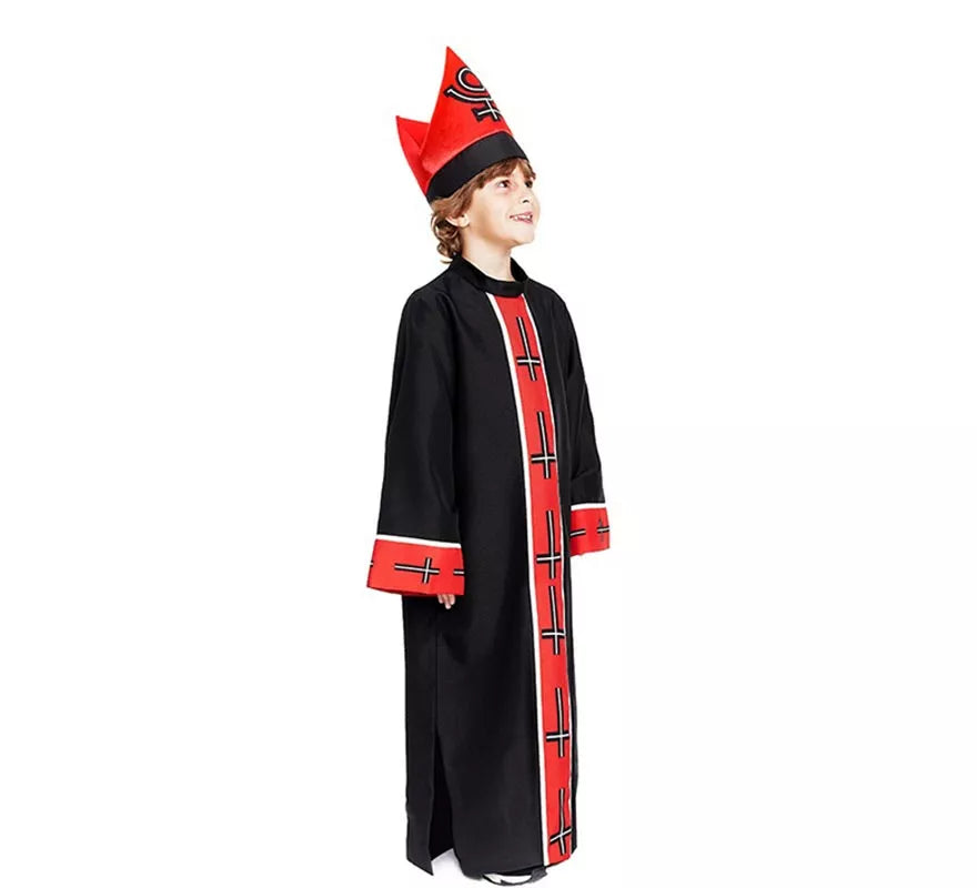 Translation missing: fr.Disfraz de Obispo Satánico con estola negro y rojo para niño