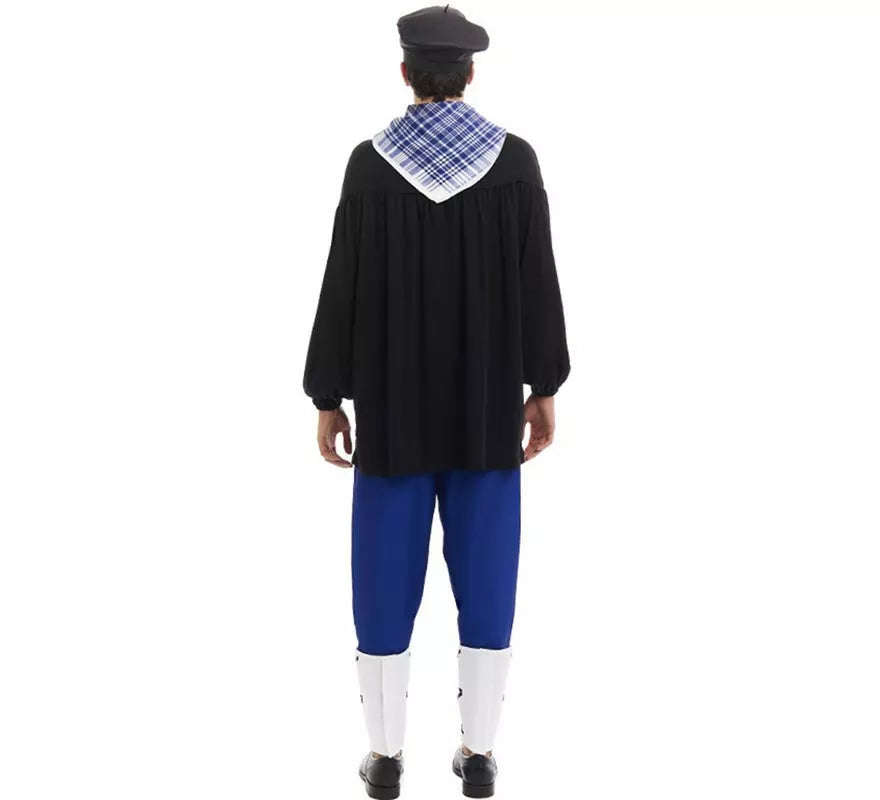 Translation missing: fr.Disfraz de Olentzero negro y azul con pañuelo para hombre