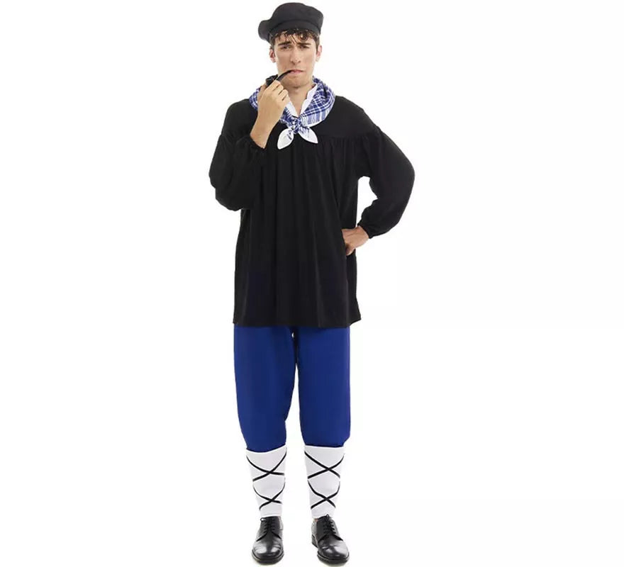 Translation missing: fr.Disfraz de Olentzero negro y azul con pañuelo para hombre
