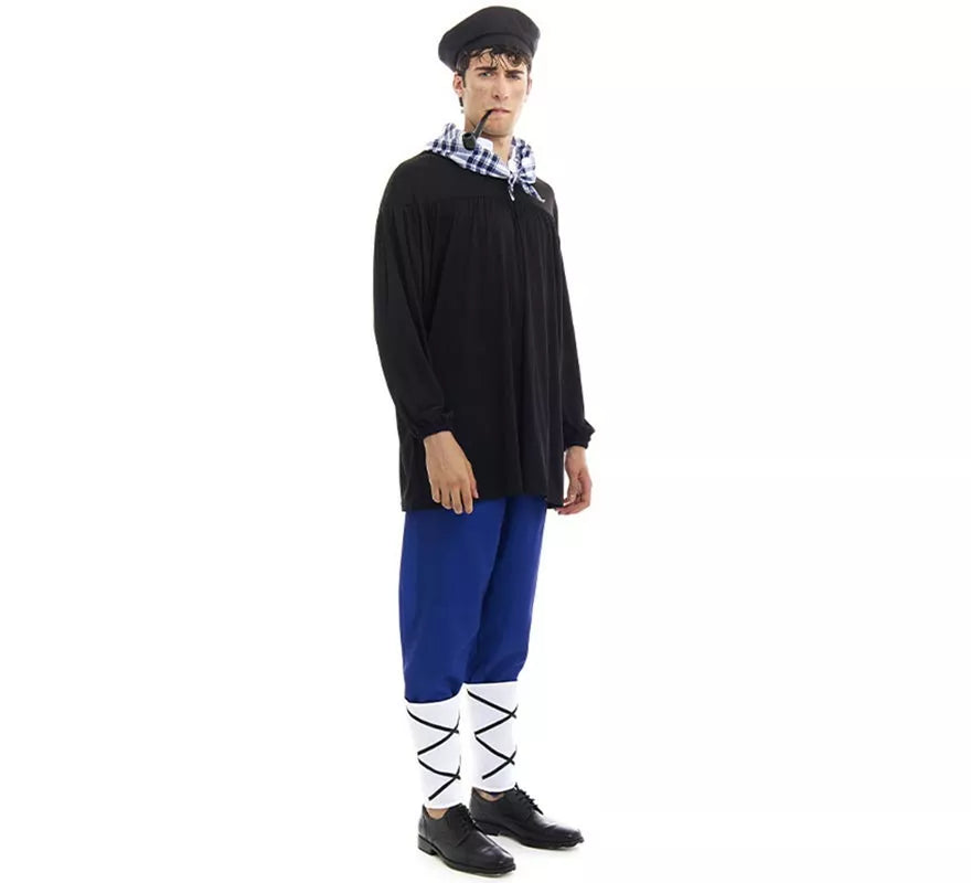 Translation missing: fr.Disfraz de Olentzero negro y azul con pañuelo para hombre