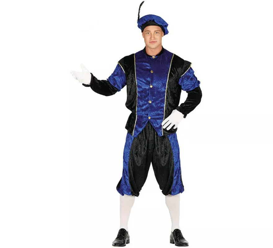 Translation missing: fr.Disfraz de Paje Azul y Negro para hombre