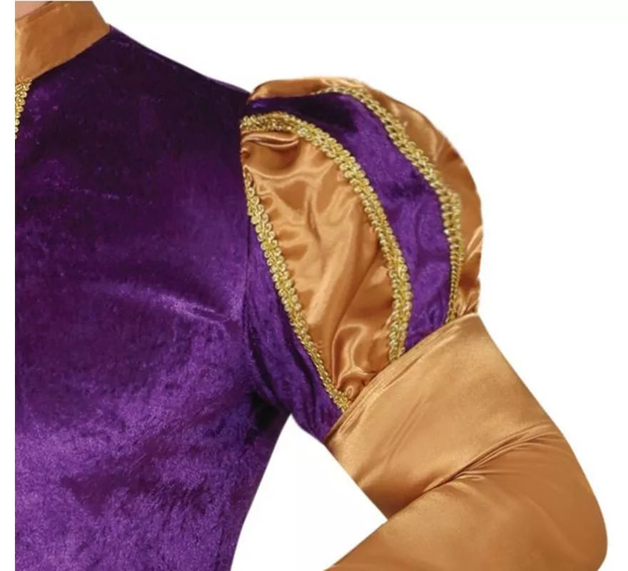Translation missing: fr.Disfraz de Paje morado y naranja con gorro para hombre