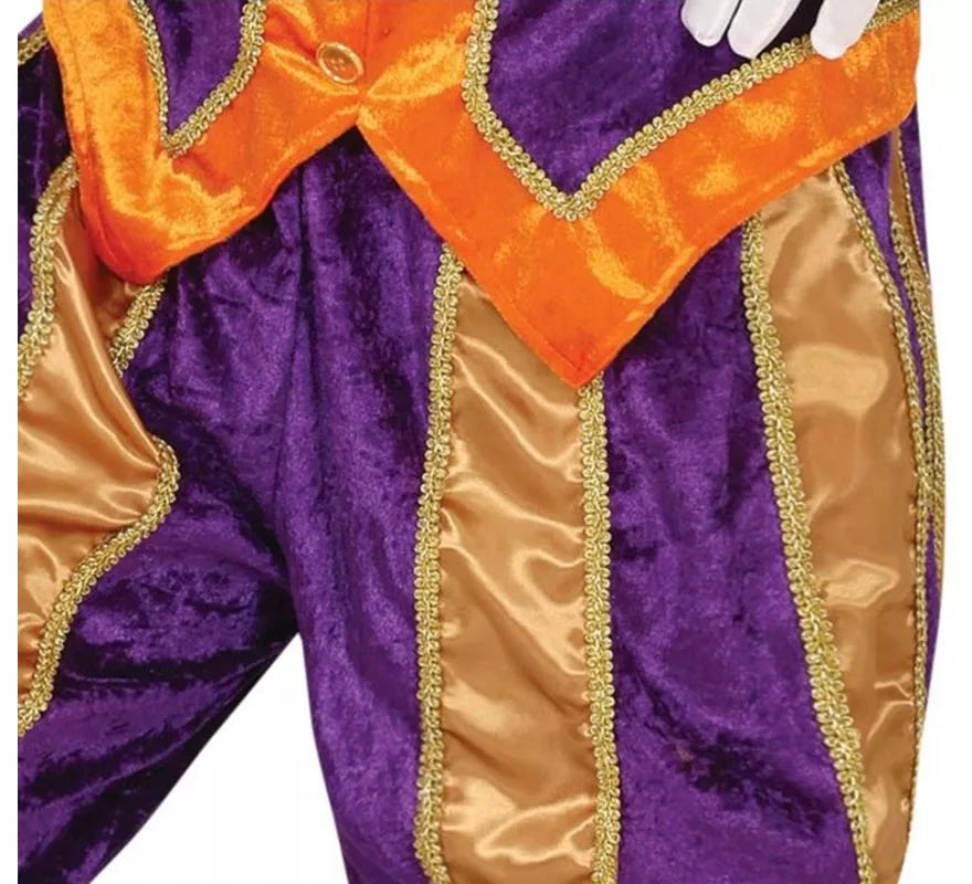 Disfraz de Paje morado y naranja con gorro para hombre