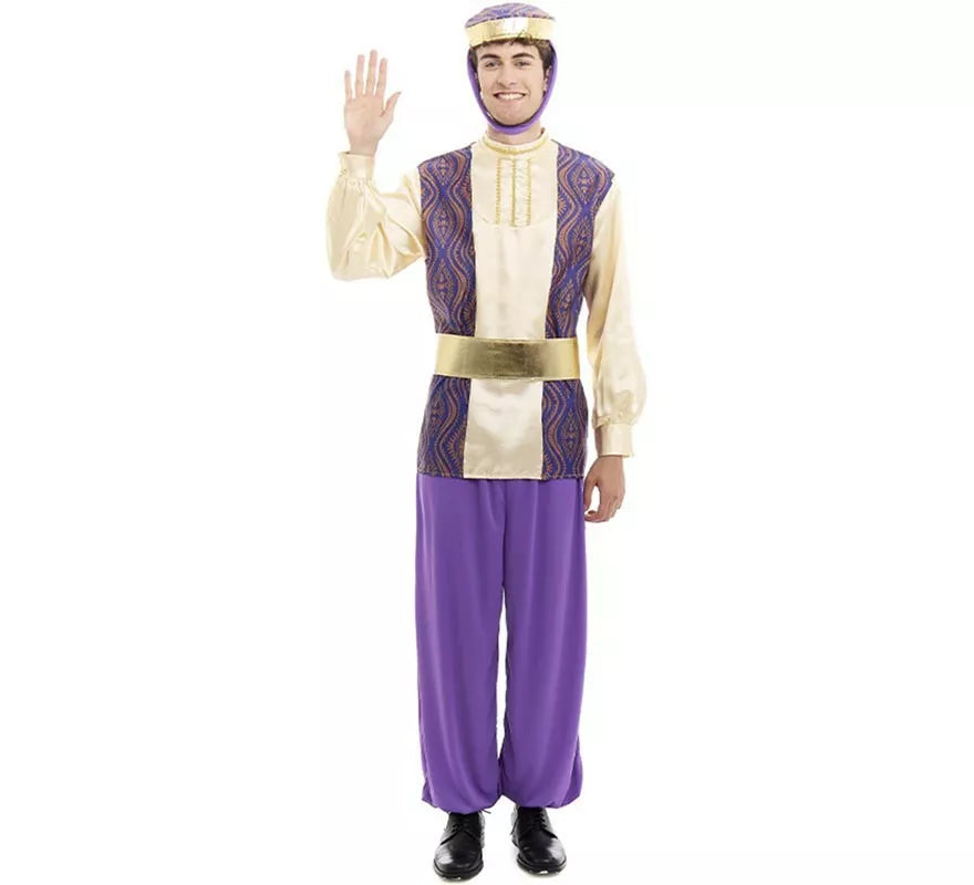 Translation missing: fr.Disfraz de Paje Rey Baltasar morado con gorro para hombre