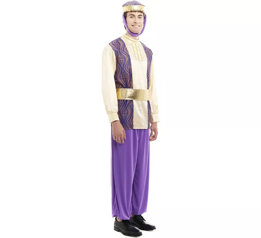 Translation missing: fr.Disfraz de Paje Rey Baltasar morado con gorro para hombre