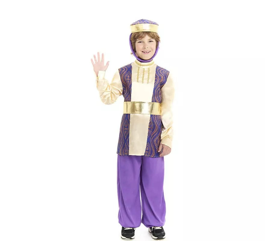 Translation missing: fr.Disfraz de Paje Rey Baltasar morado con gorro para niño